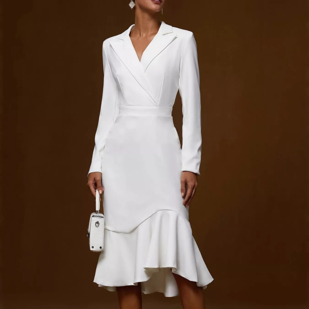 Ruffled Hem Long Sleeve Midi Blazer Dress