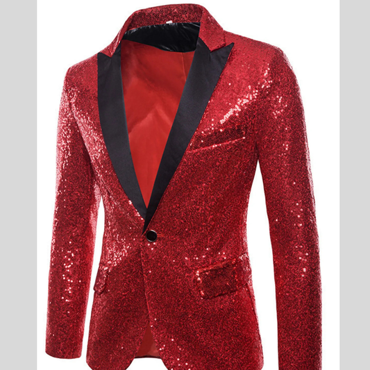 Men's Full Size Sequin One Button Blazer Plus Size