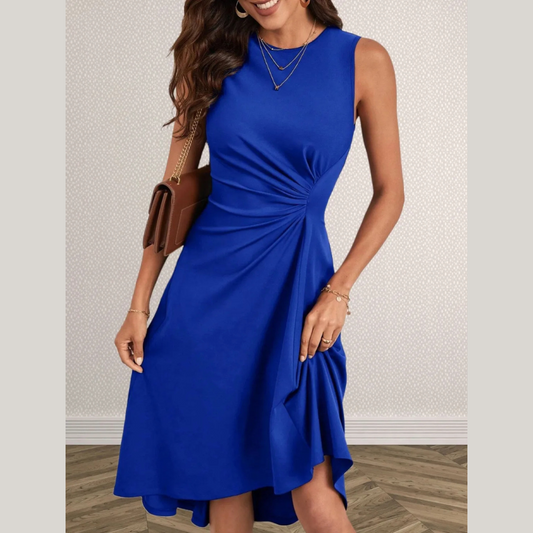 Ruched Round Neck Sleeveless Dress