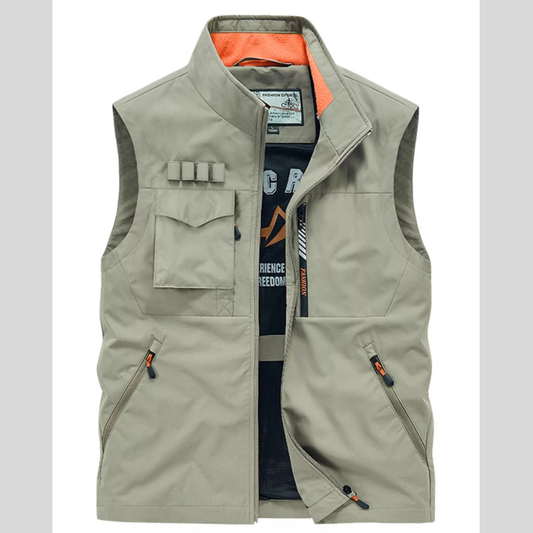 Men's Plus Size Multi-Pocket Zip Up Vest
