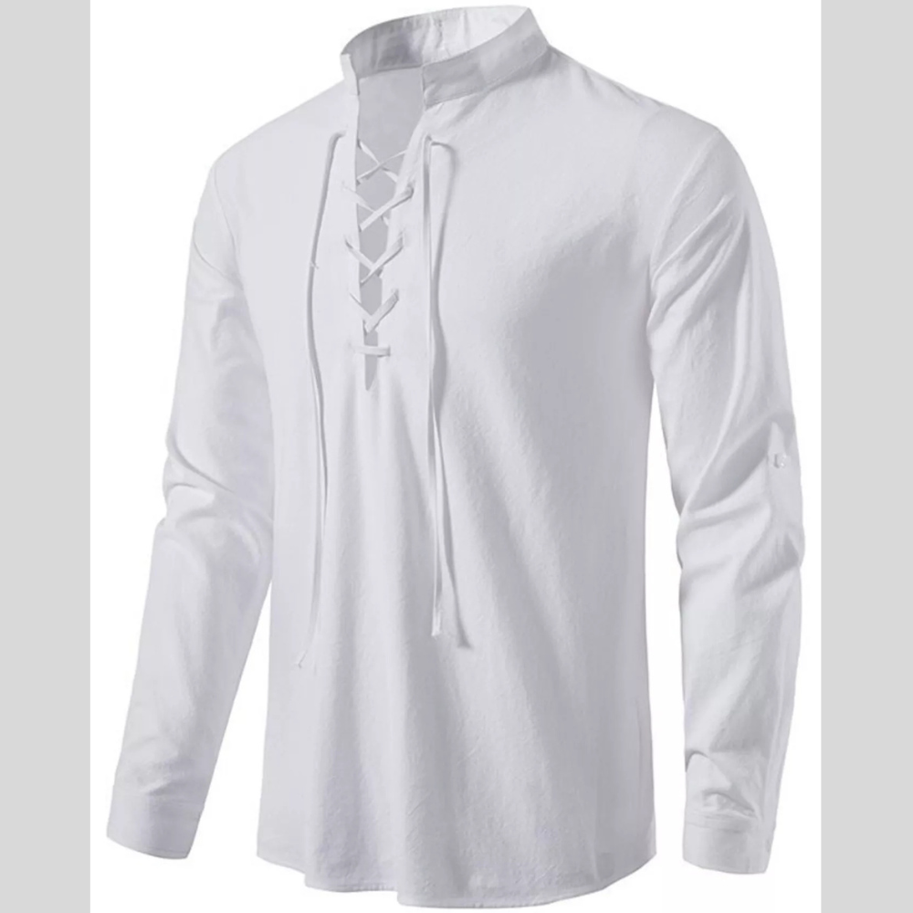 Men's Full Size Casual Lace-Up Long Sleeve Shirt Plus Size