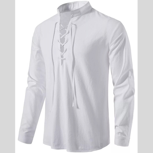 Men's Full Size Casual Lace-Up Long Sleeve Shirt Plus Size