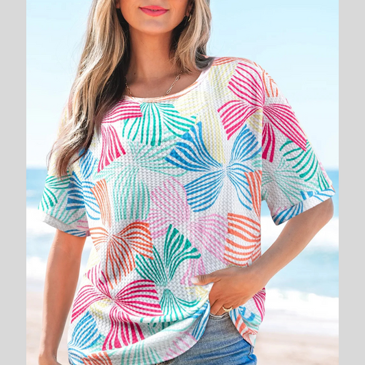 Printed Round Neck Half Sleeve Top