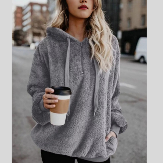 Full Size Half Zip Drawstring Fleece Hoodie Plus Size