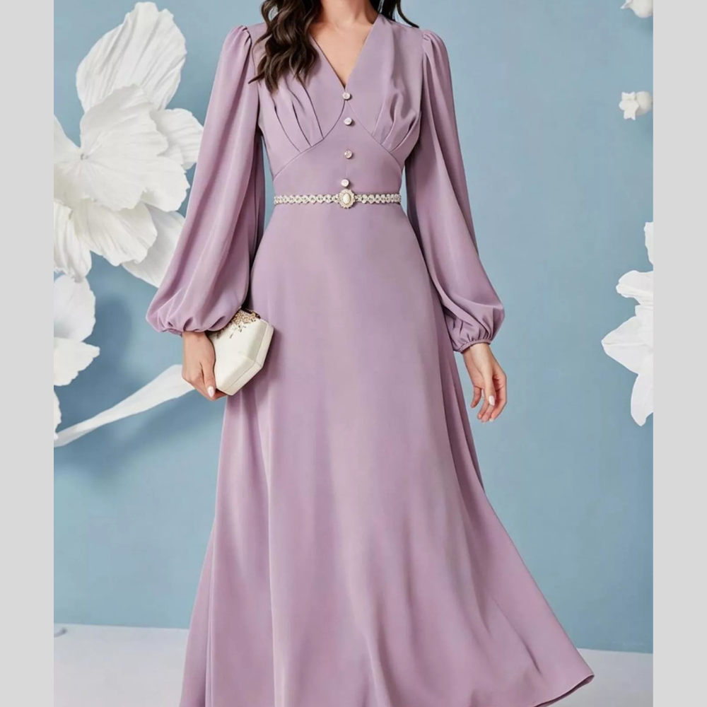 V-Neck Balloon Sleeve Maxi Dress