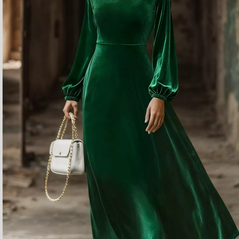 Velvet Balloon Sleeve Maxi Dress