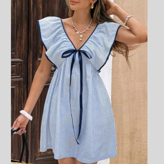Striped Ruffle Sleeve Mini Dress