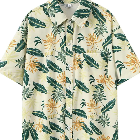 Men's Plus Size Tropical Print Short Sleeve Shirt