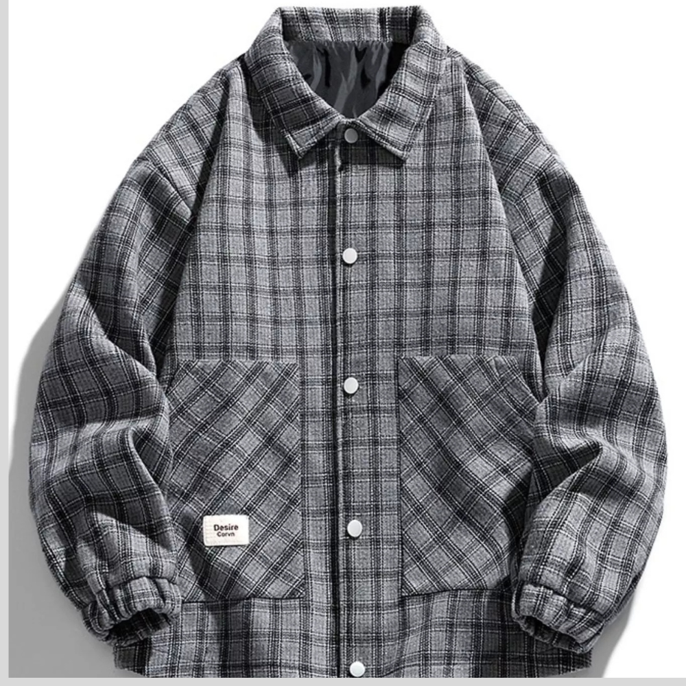Men's Plus Size Casual Plaid Button-Up Jacket