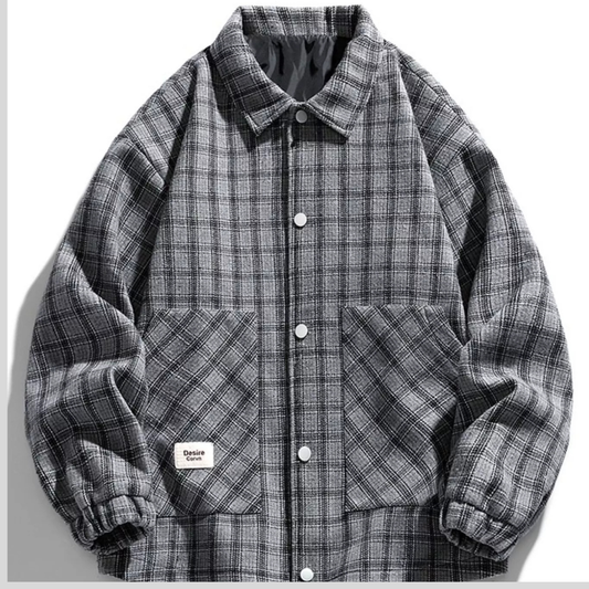 Men's Plus Size Casual Plaid Button-Up Jacket