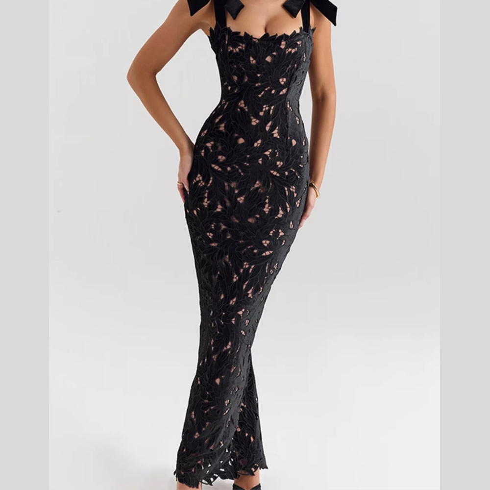 Slit Tie Shoulder Maxi Dress