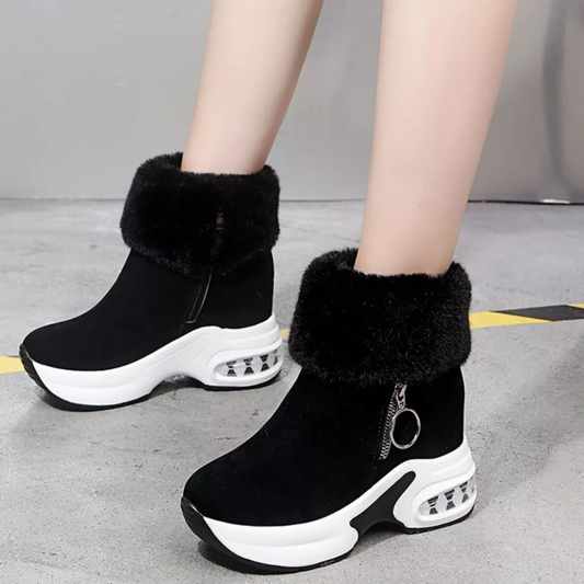 Fuzzy Side Zipper Platform Ankle Boots