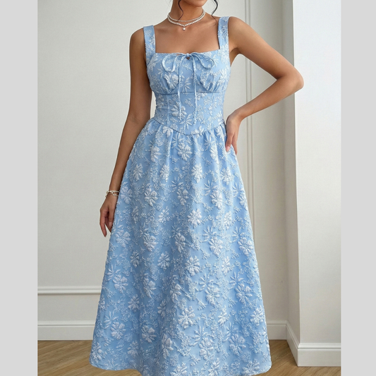 Floral Tie-Front A-Line Midi Dress