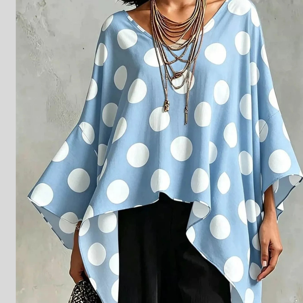 Polka Dot Asymmetrical Hem Blouse