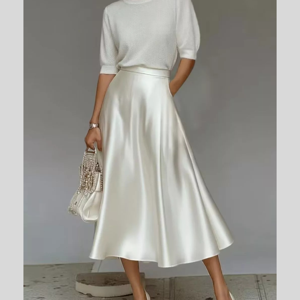 Satin A-Line Midi Skirt