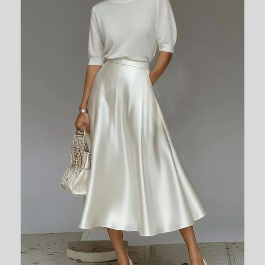 Satin A-Line Midi Skirt