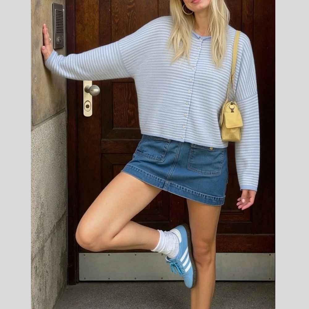 Button-Down Striped Knit Cardigan