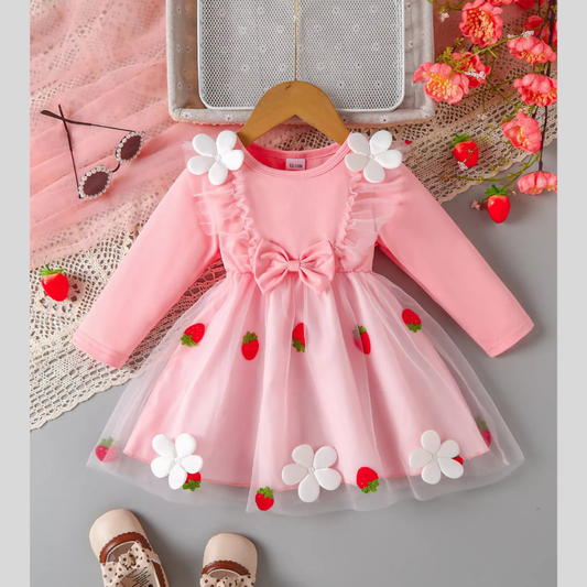 Children's Bow Decor Ruffle Trim Dress