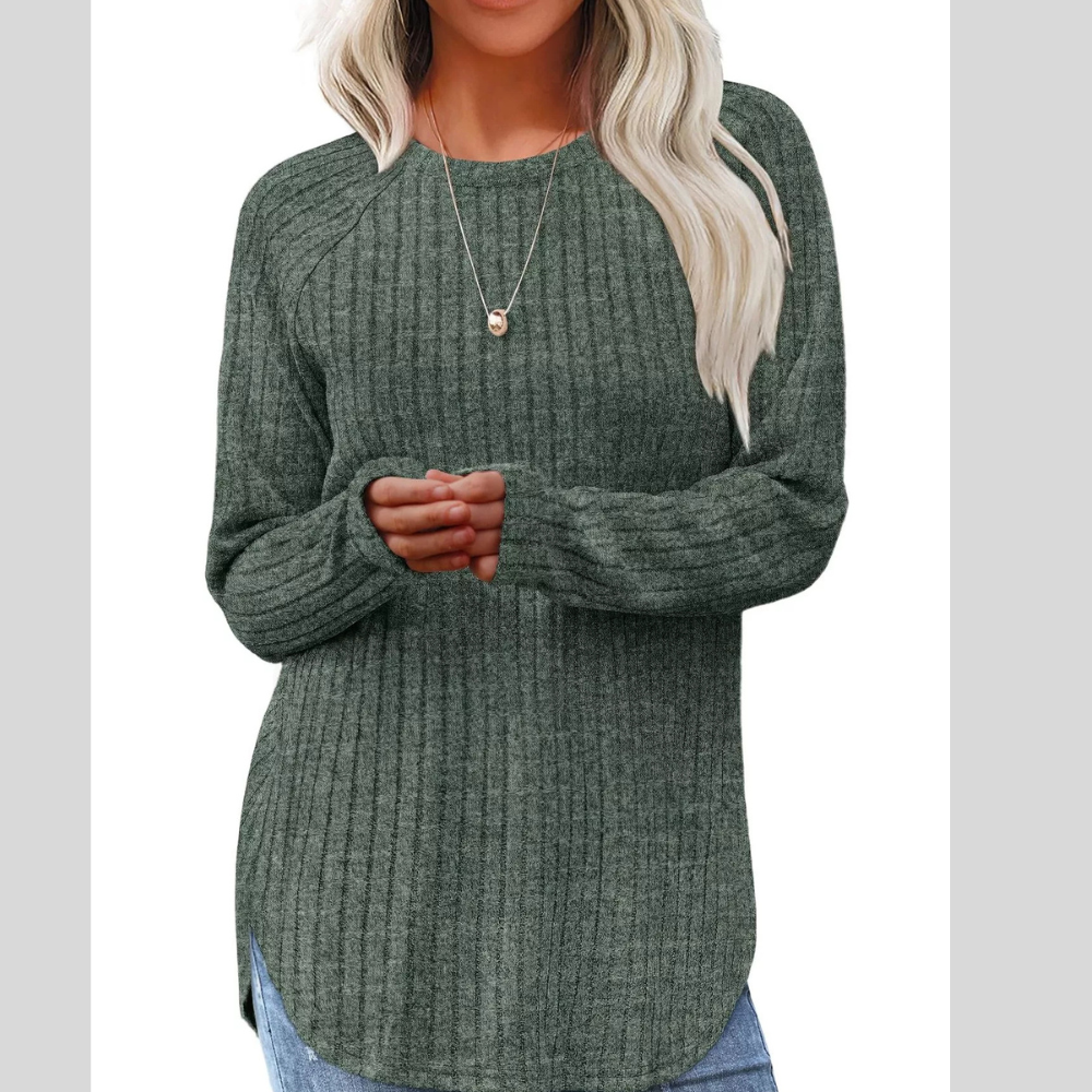 Ribbed Knit Long Sleeve T-Shirt