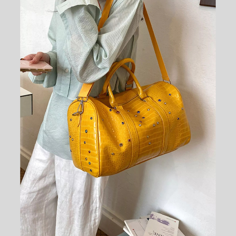 Crocodile Embossed Studded Travel Bag