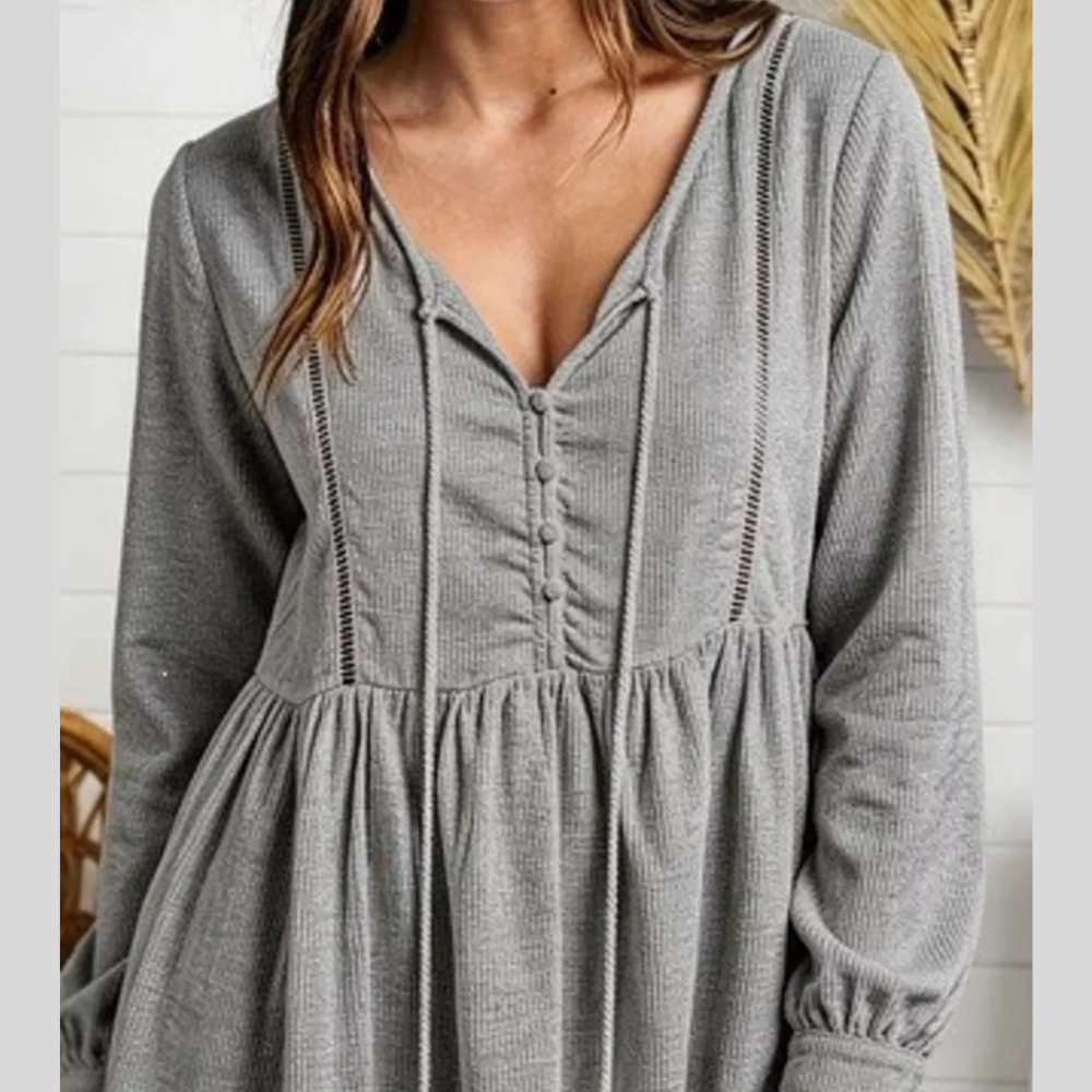 Tassel Drawstring Long Sleeve Peplum Top