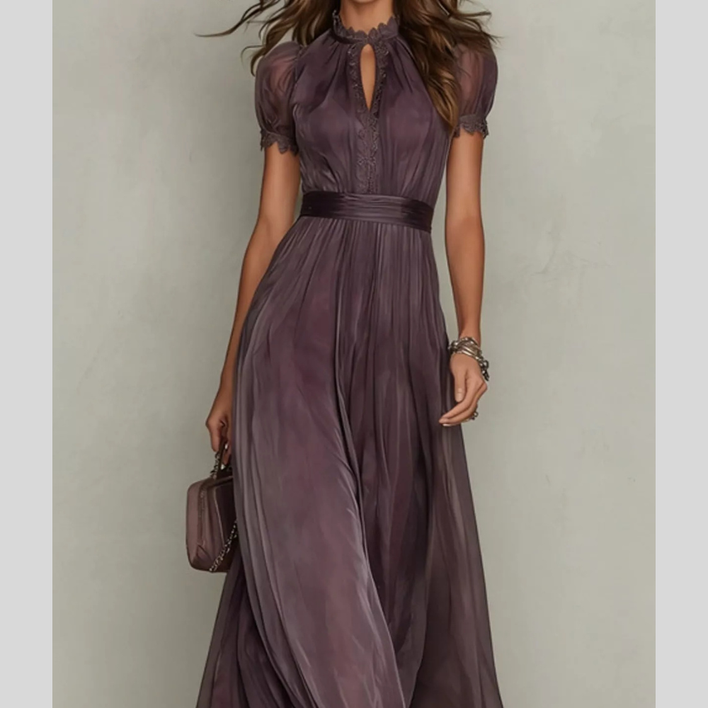 Full Size Elegant Sheer Chiffon Mock-Neck Maxi Dress with Keyhole Detail Plus Size