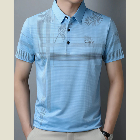 Men's Plus Size Palm Leaf Print Short Sleeve Polo Shirt