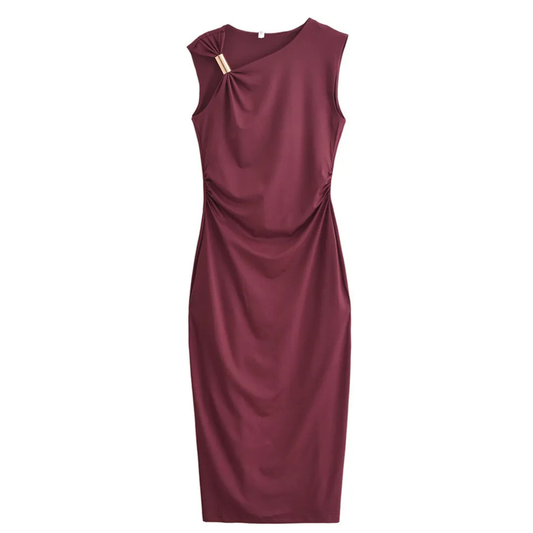 Women's High-grade Satin Sleeveless Pleated Dress