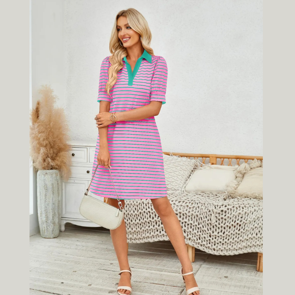 Contrast Striped Short Sleeve Mini Dress