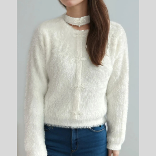 Cutout Knot Button Long Sleeve Cardigan