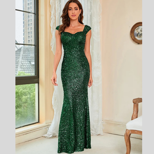 Green Suspenders Mid Waist Party Evening Dress