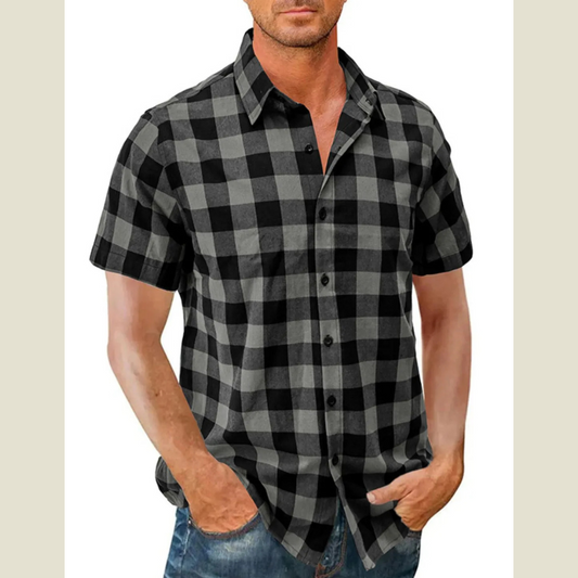 Men's Plaid Button Up Short Sleeve Shirt