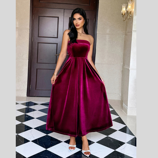 Tube Top Solid Color Dress Women's Clothing
