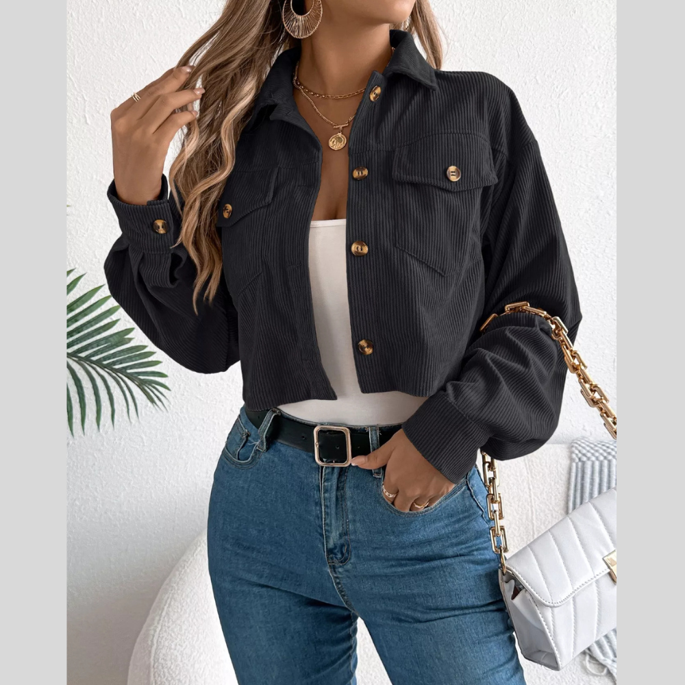 Corduroy Button-Up Dropped Shoulder Jacket