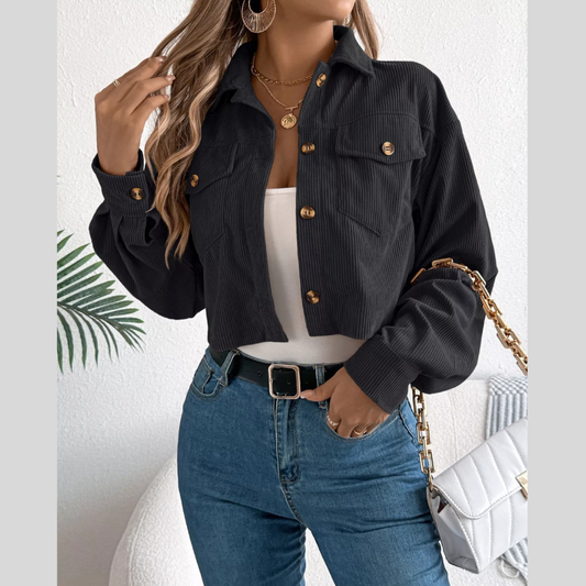Corduroy Button-Up Dropped Shoulder Jacket