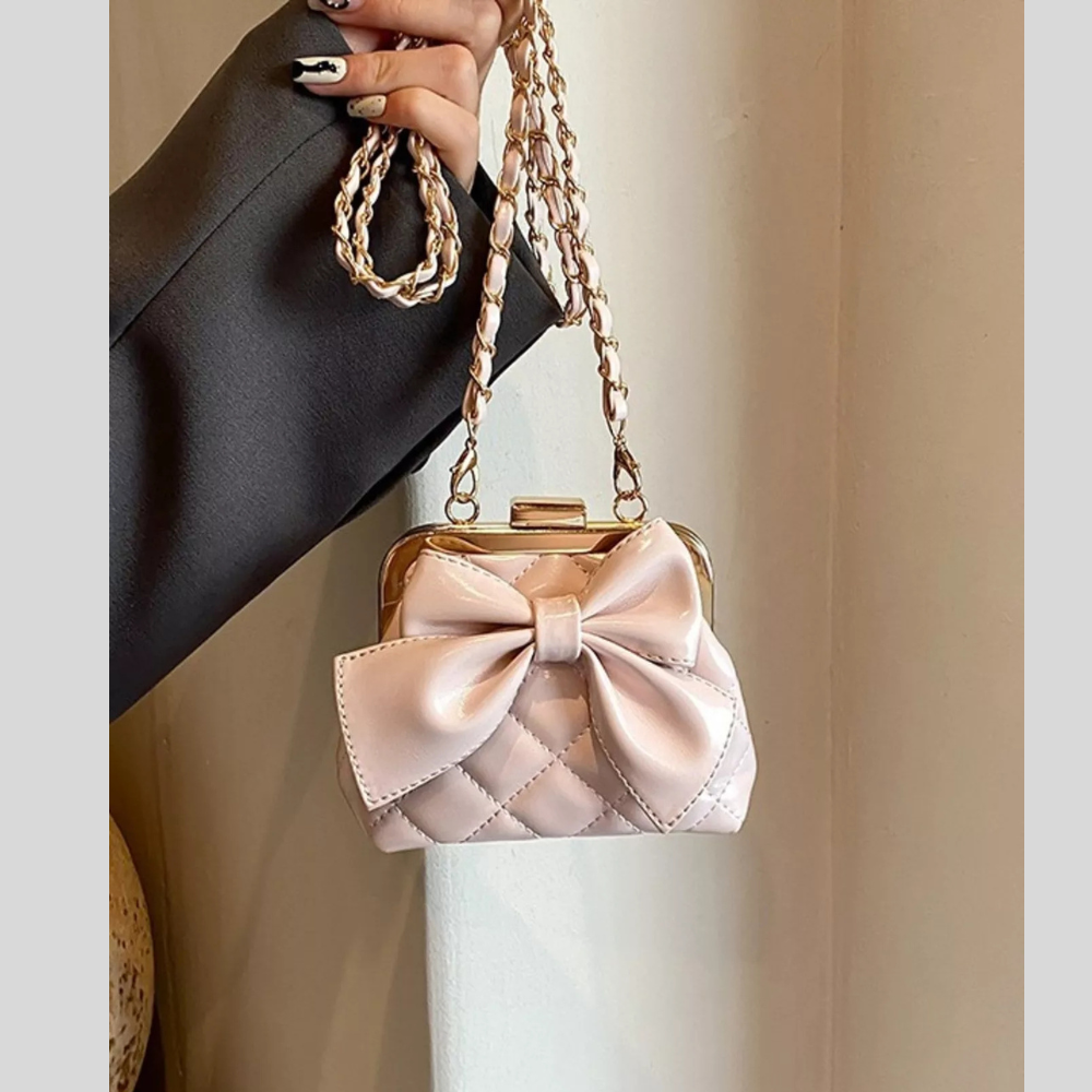 Bow Decor Quilted Crossbody Bag