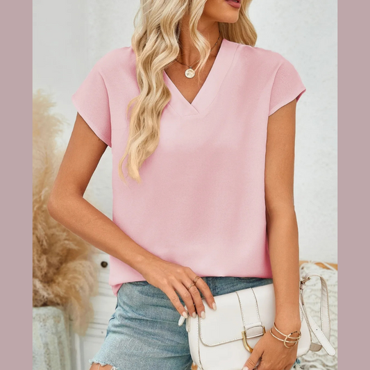 V-Neck Cap Sleeve Blouse