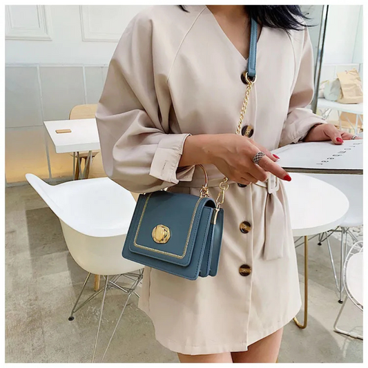 Sleek Metal-Lock Designer Shoulder Bag