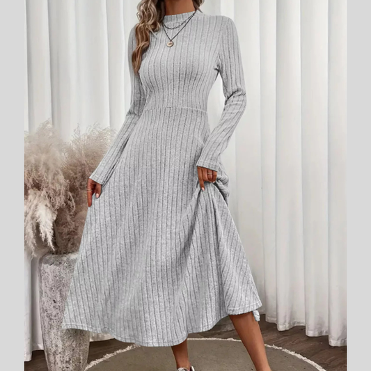 Ribbed Knit A-Line Midi Dress