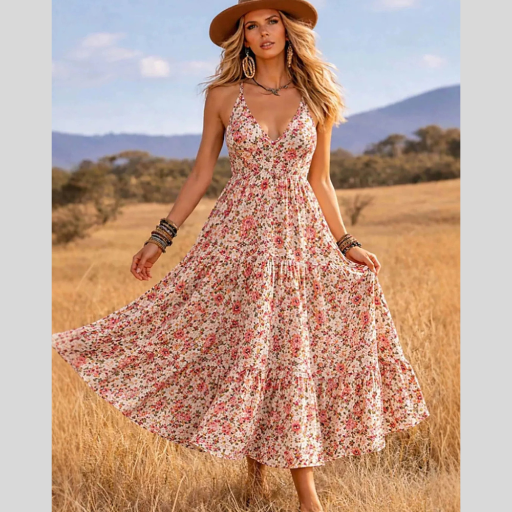 Floral Print Flowy Midi Dress