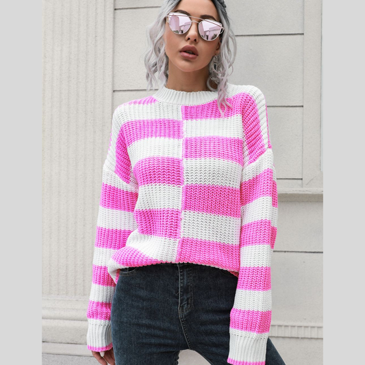 Color Block Dropped Shoulder Sweater
