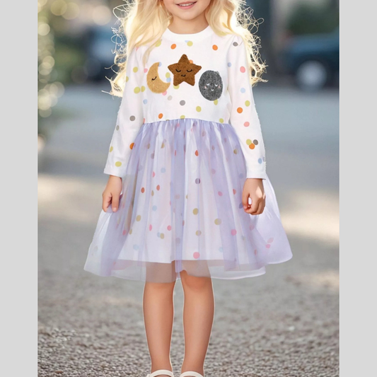 Children's Polka Dot Long Sleeve Tulle Dress