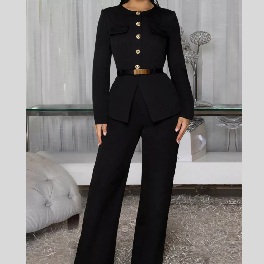 Button Up Long Sleeve Top and Pants Set