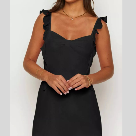 Ruffle Strap Sweetheart Neck Mini Dress