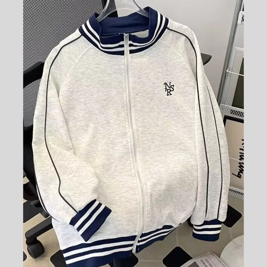 Men's Plus Size Striped Trim Zip-Up Sweatshirt