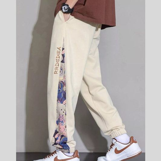 Men's Plus Size Casual Bear Print Side Panel Sweatpants