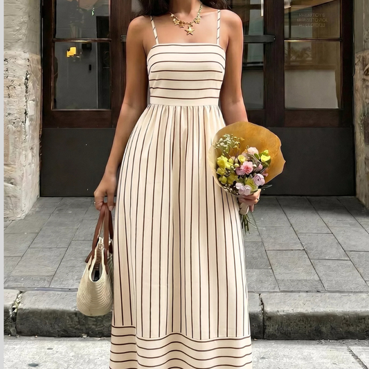 Striped Print Spaghetti Strap Maxi Dress