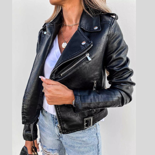 Full Size Zip Up Leather Motorcycle Biker Jacket Plus Size