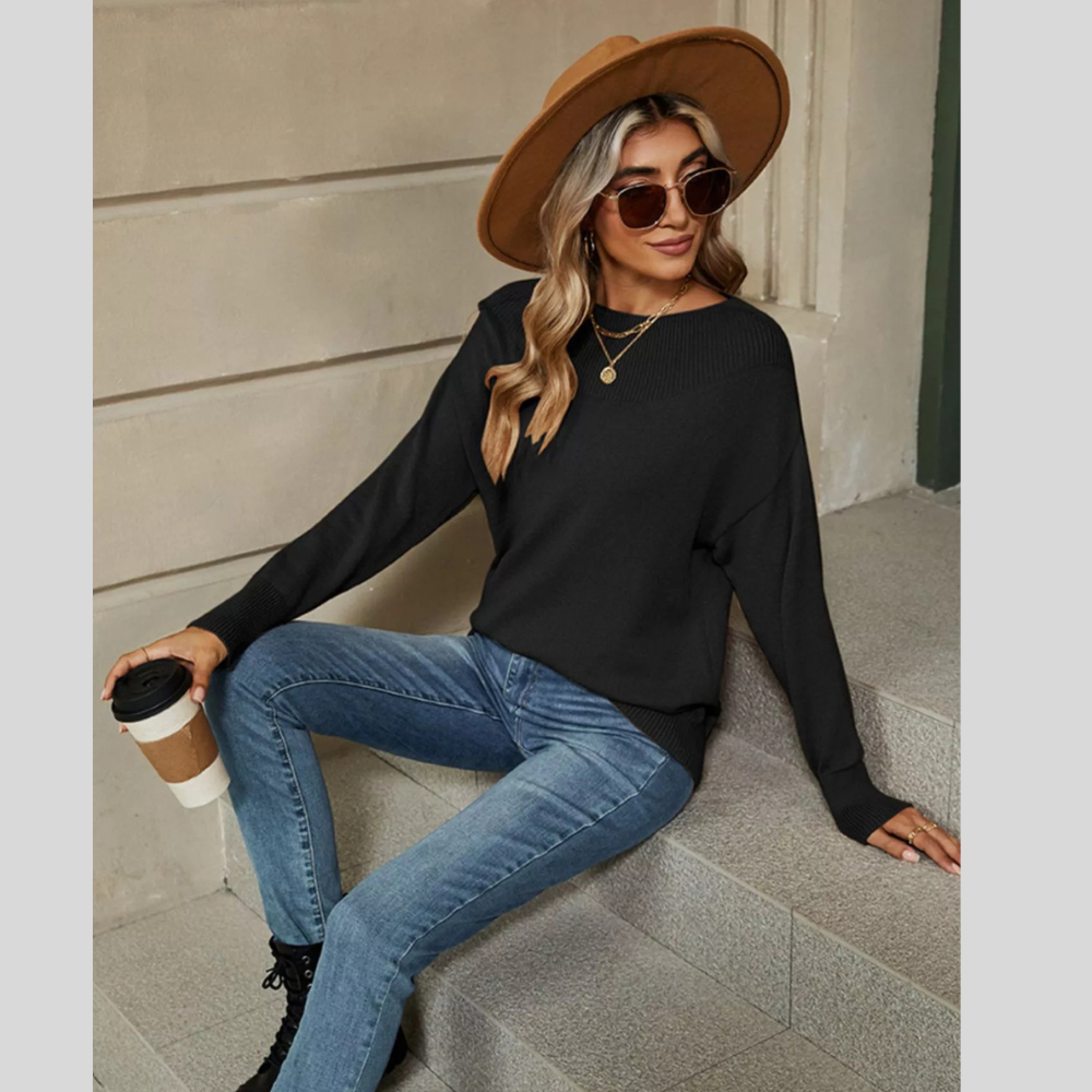 Ribbed Knit Dropped Shoulder Sweater