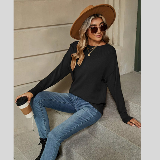 Ribbed Knit Dropped Shoulder Sweater